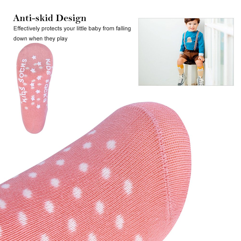 Vbiger 6 Paar Kleinkind Jungen &Mädchen Baumwolle Socken Dicken Winter Socken Kniehohe Socken Rutschfeste Strümpfe, 0-4 Jahren