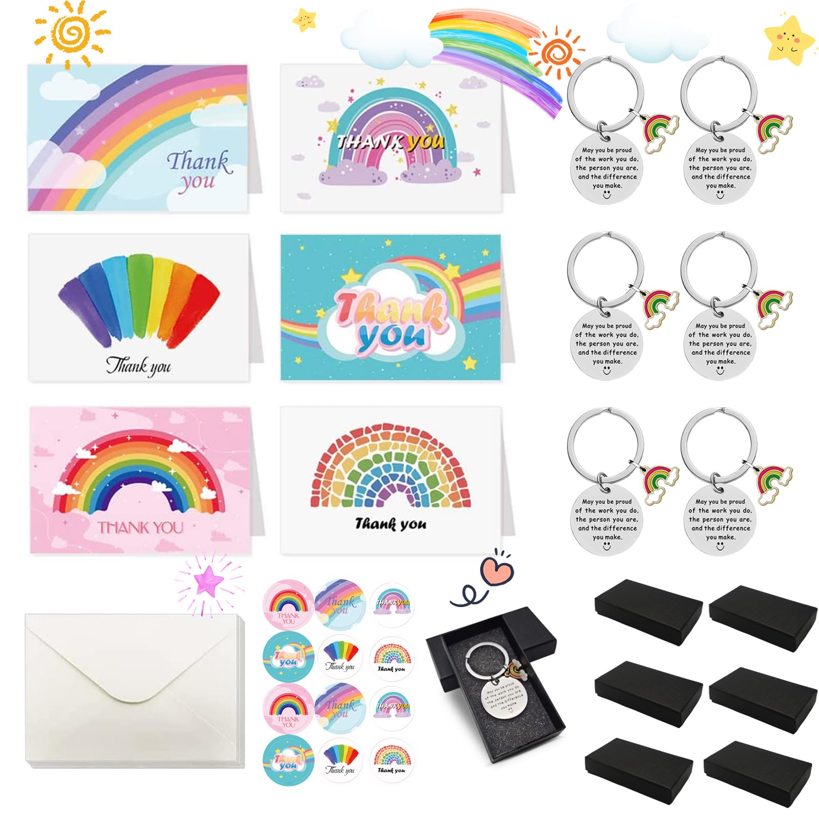 Thank You Teacher Gifts with Rainbow Keyring Leaving Gifts for Teachers/Colleagues/Nursery Staff Farewell Gift Rainbow Card with Envelopes Stainless Inspirational Gifts for ThanksGiving Day