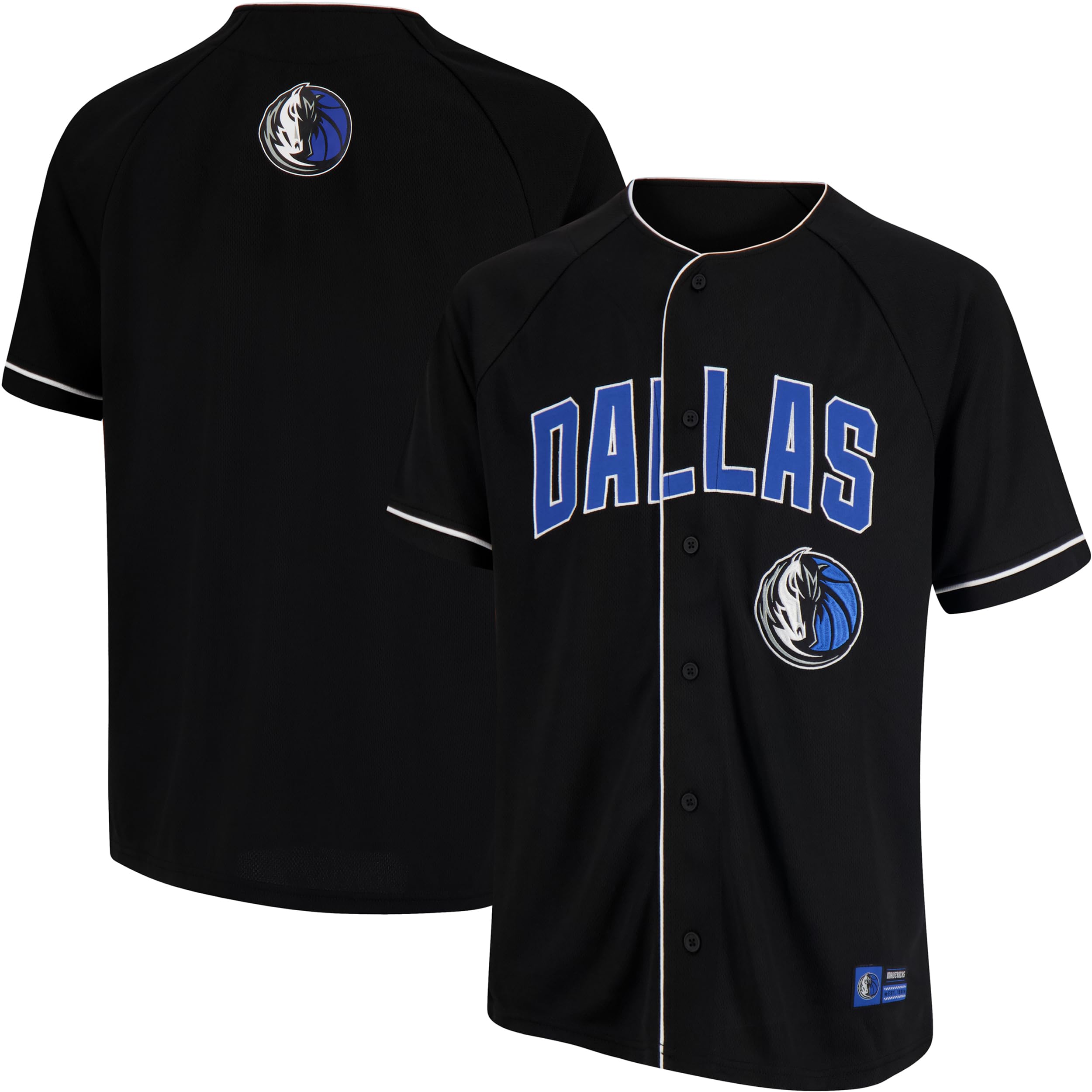 Ultra Game NBA Official Men’s Super Soft Button Down Baseball Shirt, Dallas Mavericks, Black, Large Image