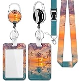 Beach Palm Tree Lanyards for Id Badges,ID Badge Holder and Retractable Reel Clip Lanyard with ID Card Nametag Badge Holder for Nurse Teacher