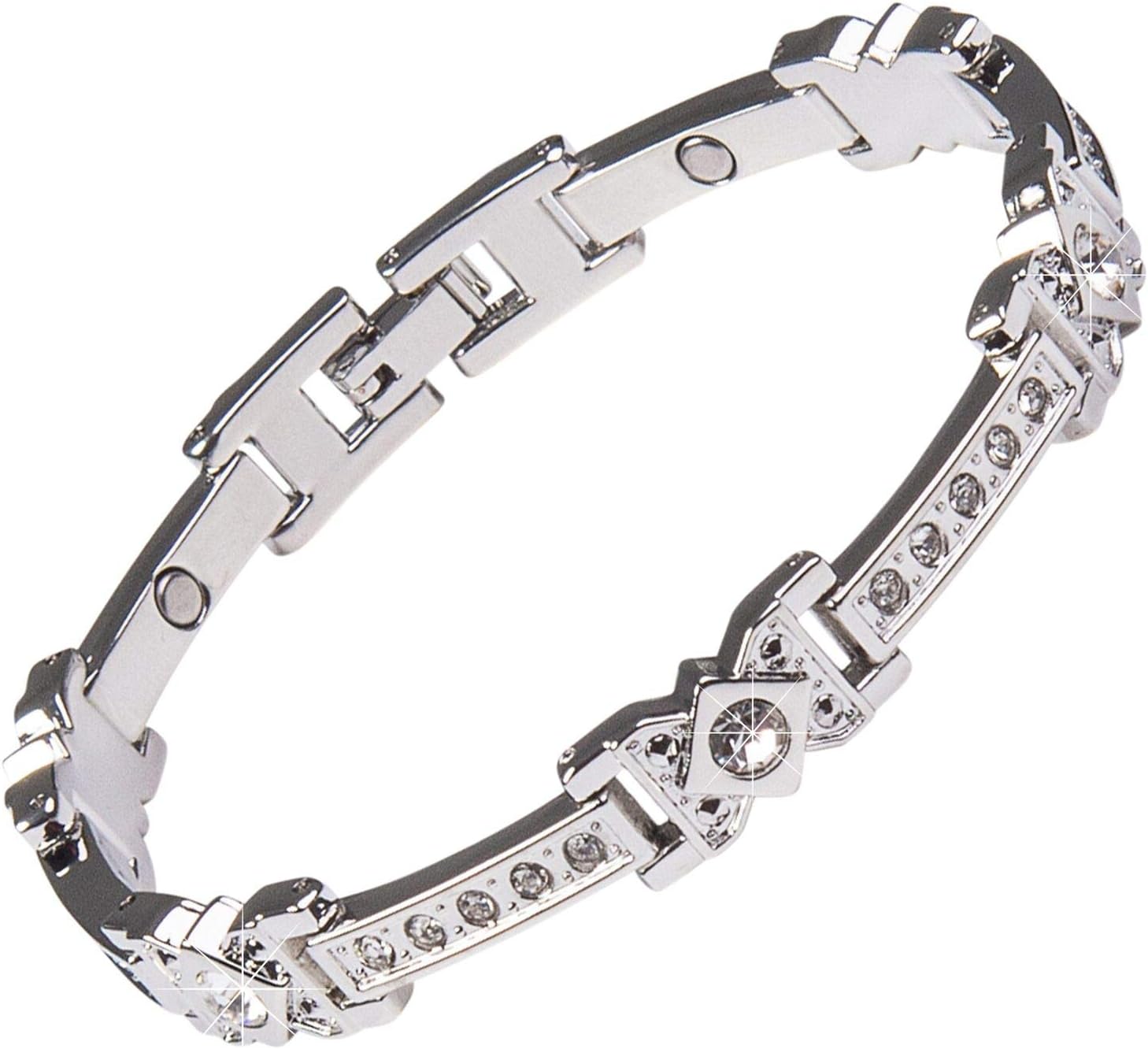 Ladies Magnetic Bracelet For Women. Clear Rhinestone Crystal & Jewellery Gift Box, 7.5 " or 19cm