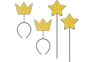 2 Pcs Halloween Gold Powder Felt Crown Headpiece Set with Star Wand