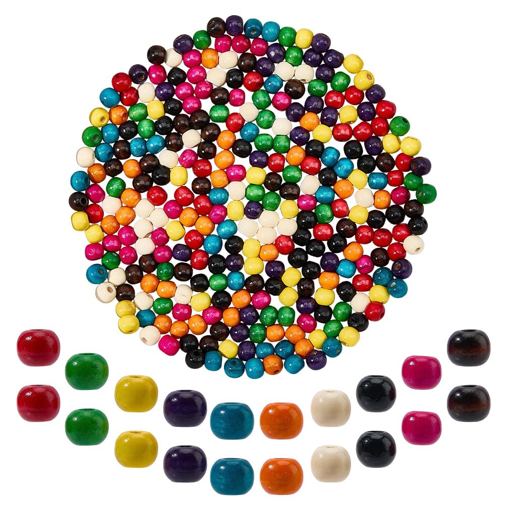 PandaHall 300pcs 10 Colors Colored Wooden Beads, 10mm Round Wooden Spacer Beads Hair Bead with 4mm Large Hole for Hair Braids Jewellery Making Macrame DIY Craft Project Halloween Christmas Home Decor