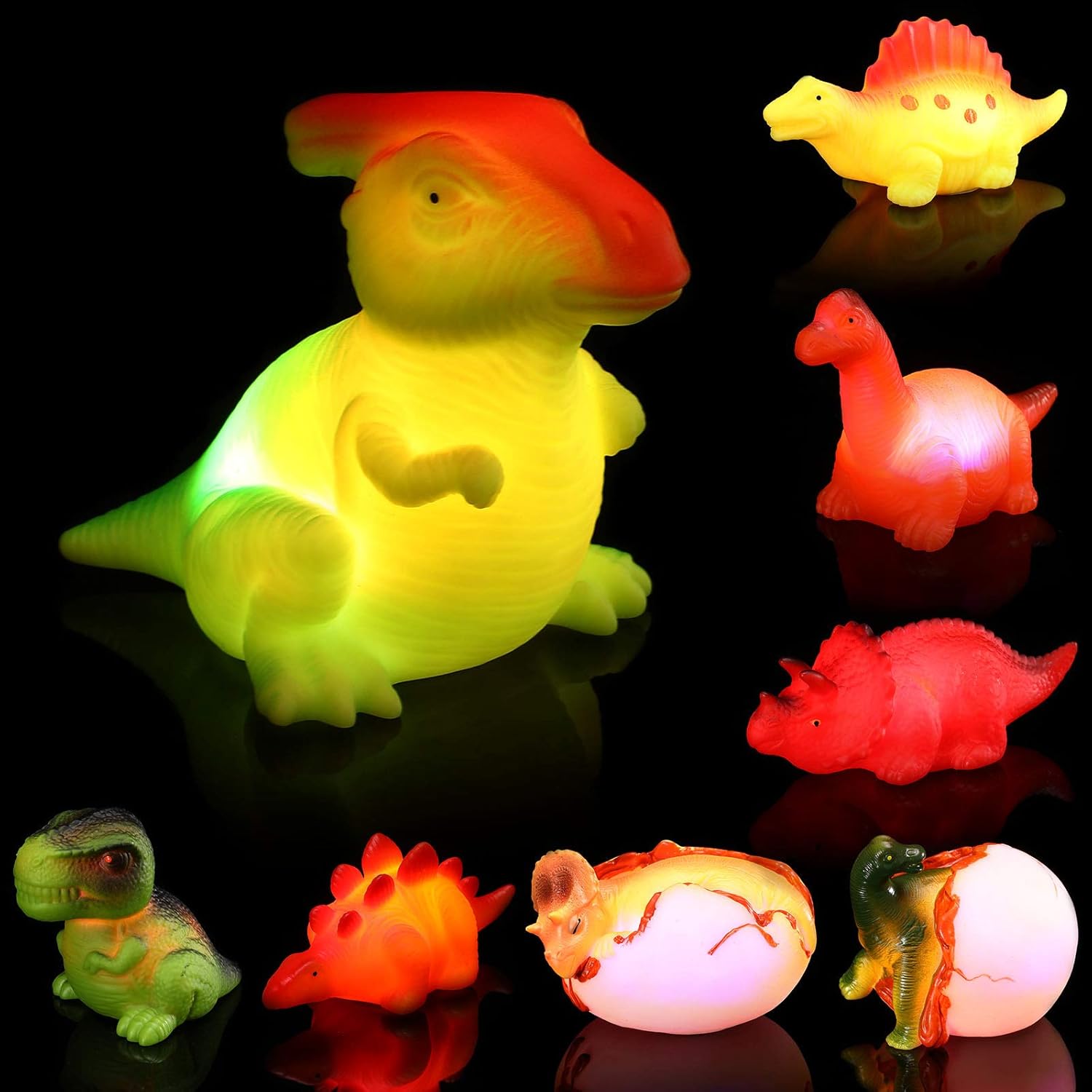 8 Pieces LED Light Up Dinosaur Baby Bath Toys LED Floating Rubber Toys