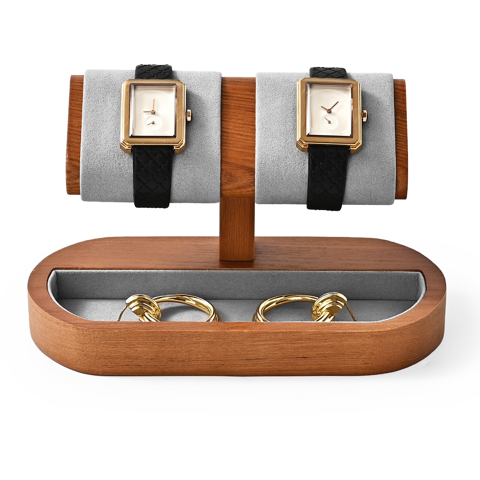 Photo 1 of Papten Solid Wood Watch Display Stand T-bar Watch Stand Holder Organizer For Men And Women Oval Corner Base Jewelry Accessory Organizer for Store and Home,Grey(SM23604)