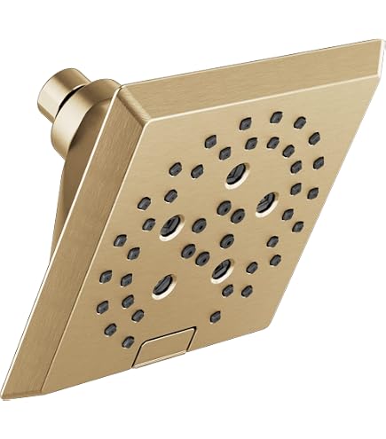 Delta 3-Setting Brushed Gold Rain Shower Head with H2Okinetic