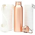 Kitchen Science Authentic Ayurvedic Copper Water Bottle (34Oz /1000ml) With Carrying Canvas Bag & Sleeve For Drinking Water And Leak-Proof