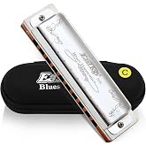 East top Harmonica Key of C 10 Holes 20 Tones 008K Blues Diatonic Mouth Organ with Silver Cover, Deluxe Harmonica C For Adults, Professionals and Students as gift
