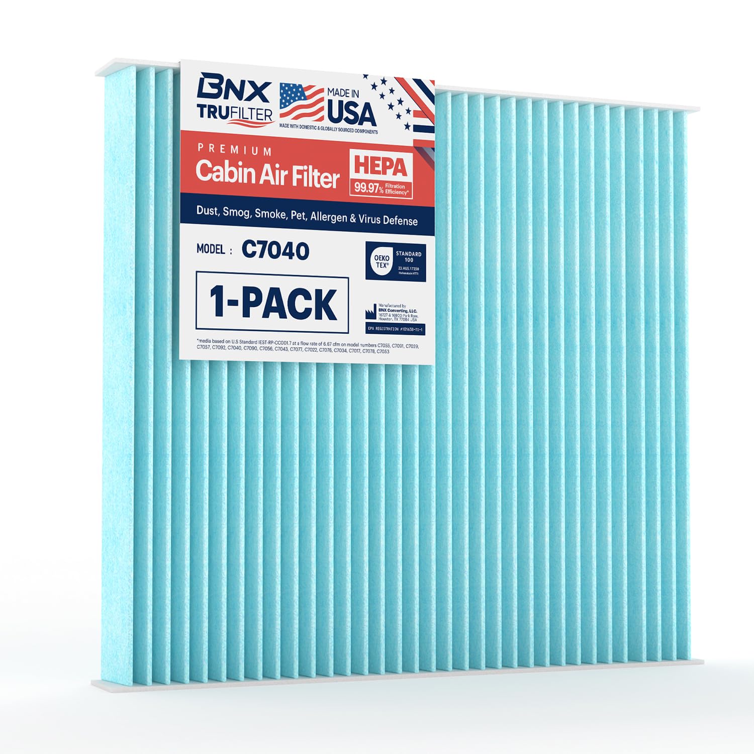Photo 1 of BNX TruFilter C7040 Cabin Air Filter, HEPA 99.97%, MADE IN USA, Compatible With Dodge Durango 2011-2023, Jeep Grand Cherokee 2011-2021, 2022 Grand Cheroke WK