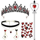 Kuscul 5 Pcs Halloween Queen Costume Include Queen Crown Scepter Heart Dangle Earrings and Stickers for Women Party Dress Up Multicolor