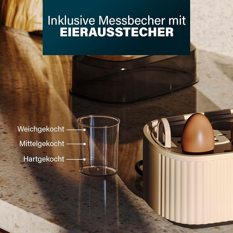 Eierkocher, 6 Eier Kapazität, 300W, Messbecher für Weich/Mittel/Hart, Abschaltautomatik, BPA-frei, Dampfdeckel, Abnehmbarer Einsatz, Einfache Reinigung, 262047