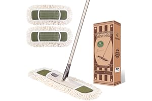 Eyliden Dust Mop with Reusable Washable Pads - One Touch Replacement, Height Adjustable Handle, Total 2 Mop Cloths, Wet Dry Mops for Floor Cleaning, Hardwood, Laminate, Tile Floor Push Dust Broom