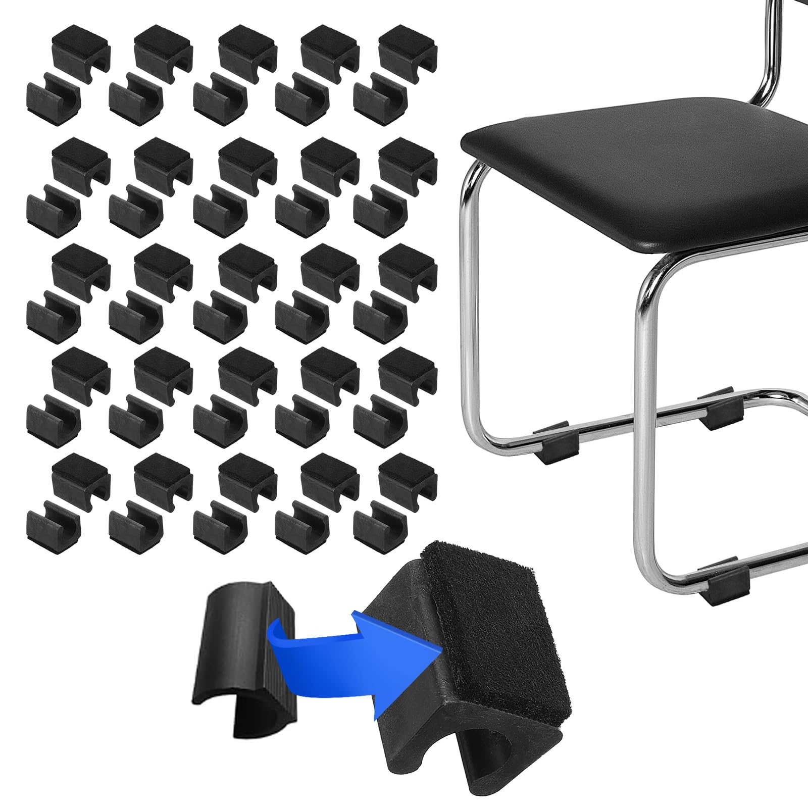PATIKIL Rectangle U Shaped Chair Leg Tips Caps with Felt Pads, 50 Pack Slide Smoothly Furniture Feet Floor No Scratches No Noise Protectors Protect Hardwood Floors Fit Dia 14 mm Leg, Black