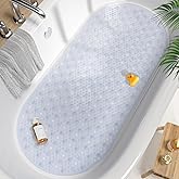 HITSLAM Bathtub Mat Non Slip, 35x16 Inch Bubble Oval Bath Tub Mat for Bathroom, Machine Washable Shower Mat with Suction Cups and Drain Holes, Clear