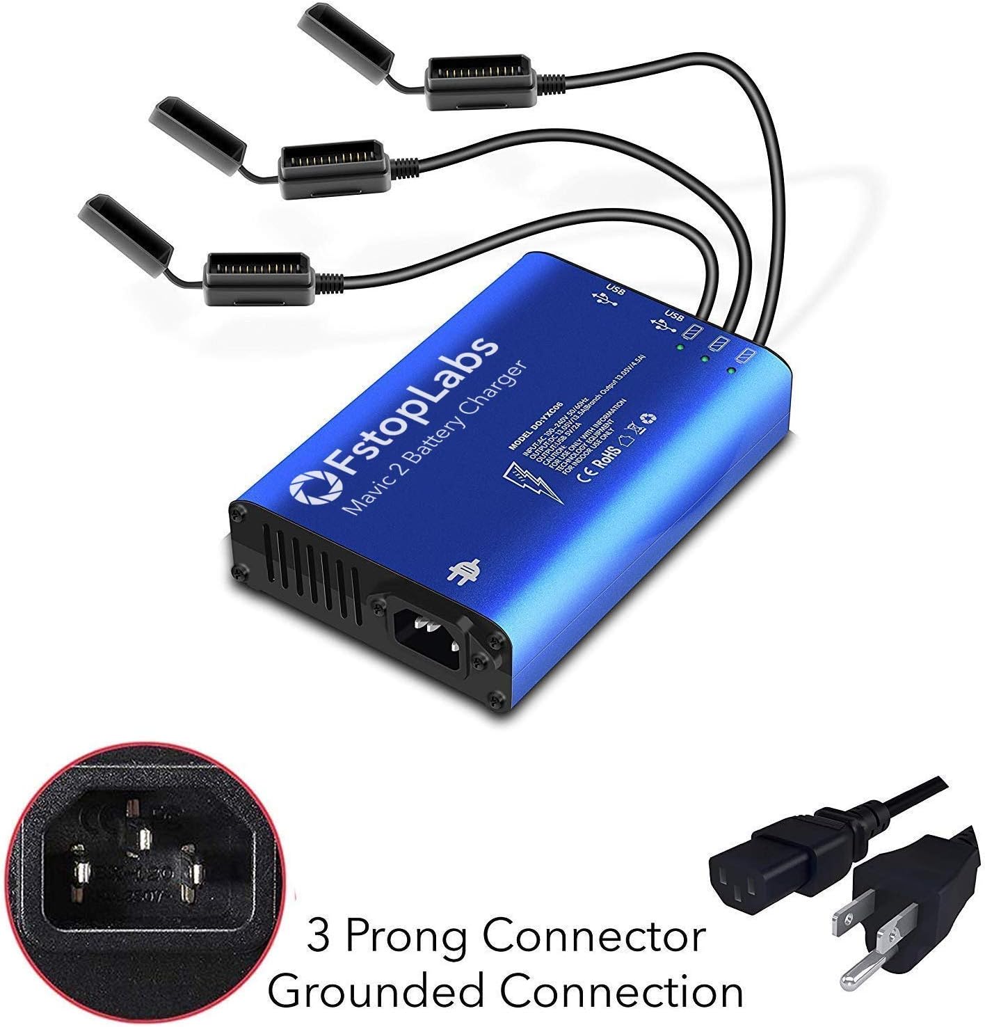 Fstop Labs Mavic 2 Battery Charger, Accessories for DJI Mavic 2 Pro Zoom, 5 in 1 Rapid Parallel Battery Charging Hub Station, 3 Batteries, 2 USB Ports, with Power On Off Switch: Toys & Games