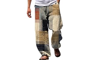 PETCDIM Summer Baggy Boho Pants for Men Hippie Casual Wide Leg Harem Pants Elastic Waist Contrast Beach Yoga Hawaiian Pant