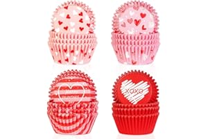 400 Pcs Valentine’s Day Cupcake Liners Pink Red Heart XOXO Paper Baking Cups Standard Size Wrappers Muffin Case Trays Baking 