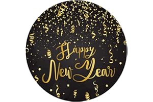 Wonmon 2 Inch Round Happy New Year Stickers for Envelopes, Black Gold Happy New Year Stickers for Kid Envelope Seals Gifts Candy Bag Greeting Card Holiday Party Favors Decoration, 200 PCS