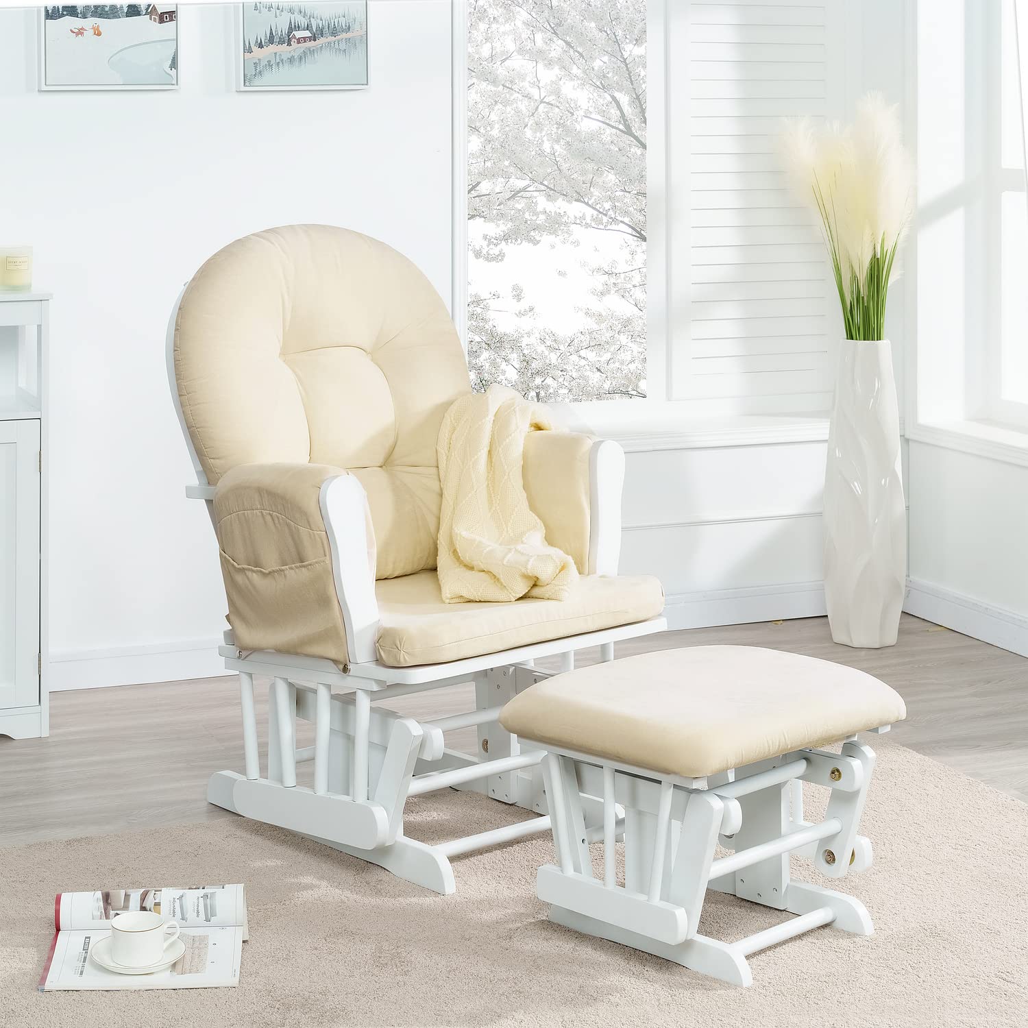 Naomi Home Glider and Ottoman Set White/Cream