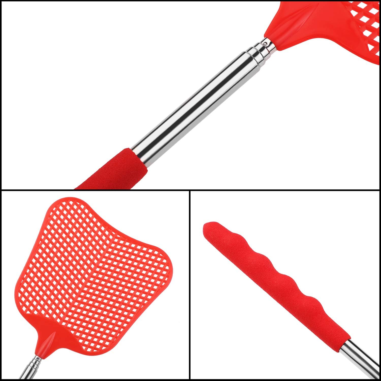 ADXCO 3 Pieces Retractable Fly Swatter Tainless Steel Fly Swatter with