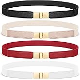 SUOSDEY 4 Pack Women Skinny Elastic Belt, Ladies Stretch Belt for Dresses Pants Thin Waist Gold Buckle Belt