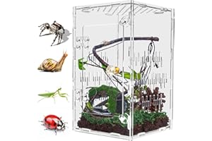 TCooSo Jumping Spider Enclosure, Large Acrylic Praying Mantis Habitat, 10"*6"*6" Ventilated Insect Terrarium Cage with Front Opening Door for Small Retiles - Arboreal Tarantula, Snails, Bug, Lizard