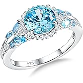 CAIDIKA 925 Sterling Silver Created Amethyst/Aquamarine/Emerald/Ruby/Sapphire Promise Engagement Rings for Women Cocktail Wedding Birthday Jewelry