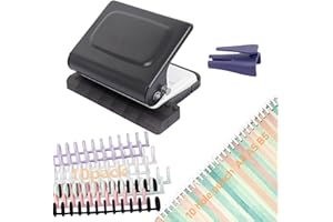 TUAKIMCE 10-Hole Punch Binding Machine for Planners, Mini Metal Manual Binding System with 10 Multi-Color Binder Rings, Punch