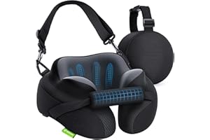 AUVON Travel Neck Pillow for Airplane with Seat Straps to Secure Head & Neck for Relaxing Sleep on Long Flights, Ear-Friendly