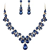 BriLove Women's Wedding Bridal Crystal Teardrop Cluster Statement Necklace Dangle Earrings Set