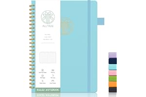 Lined Journal Notebook, Spiral Notebook, A5 Medium, Leather Hardcover, ALLTREE Twin Wire Spiral Bound Notebook with Tabs, Pen