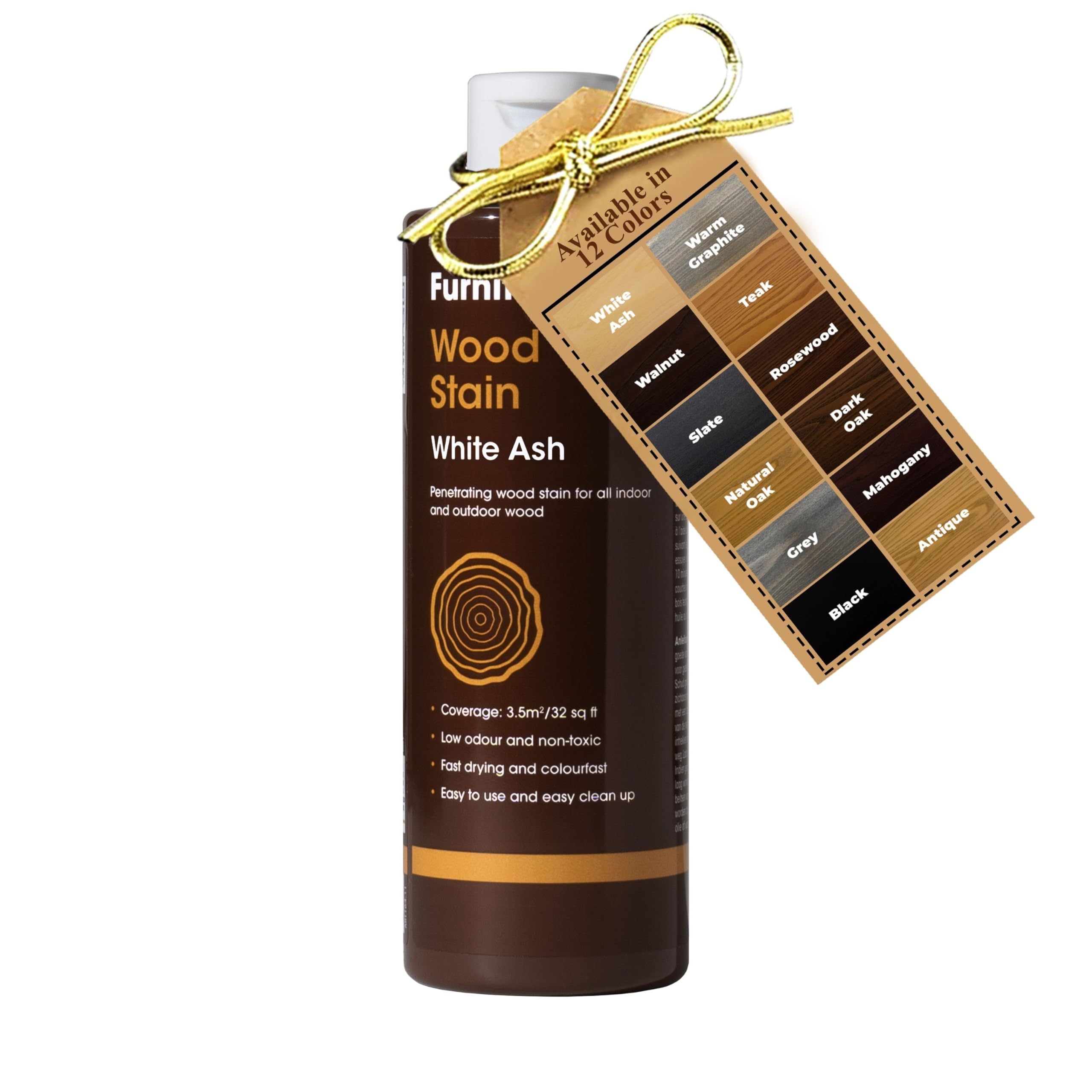 Furniture Clinic Wood Stain (White Ash) – Fast Drying, Highly Concentrated, and Easy-to-Apply Wood Stain for All Indoor & Outdoor Wood – Water Based & Non-Toxic – 250ml