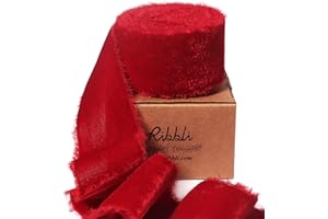 Ribbli Red Velvet Ribbon 1.5 Inch Handmade Frayed Vintage Christmas Ribbon for Gift Wrapping Christmas Tree Ornament Wreath Craft Home Decor -3 Yards
