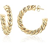 Barzel 18k Gold Plated Chunky Twisted Hoop Earrings, 5mm Thick, 10-40mm Sizes, Open Hoop Earrings for Women