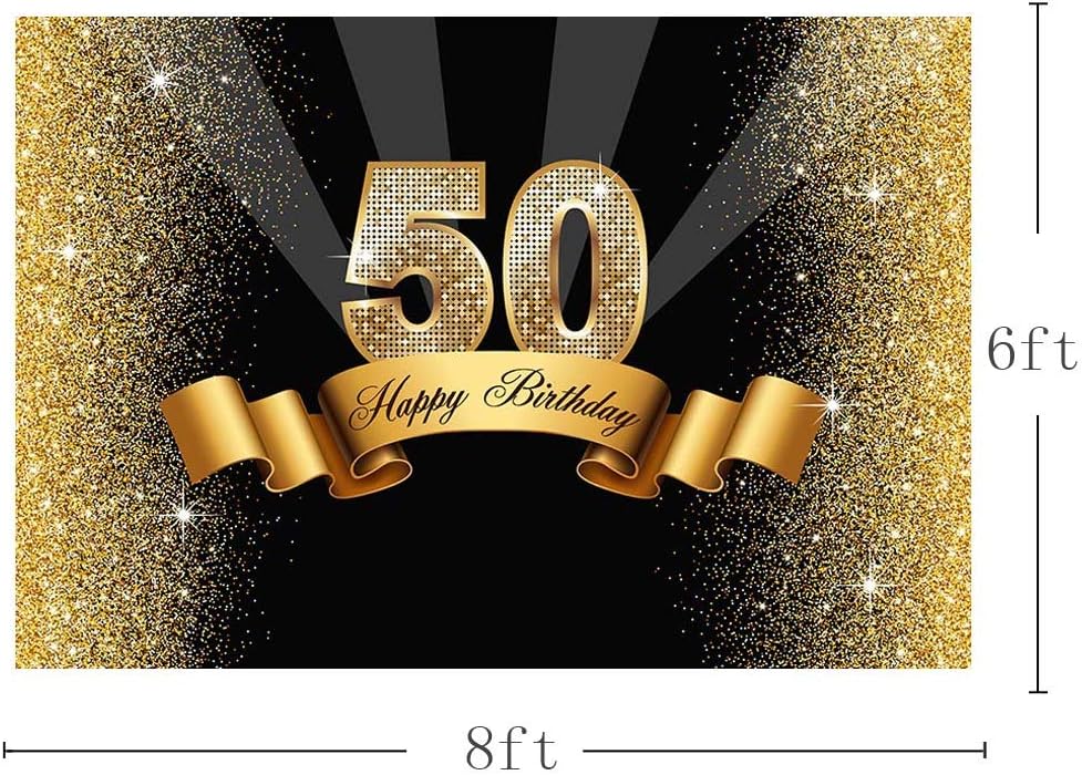 MEHOFOTO Photo Studio Booth Background Happy Birthday Party Banner Backdrops for Photography, 50th Birthday-Gold, 8x6' - Image 4