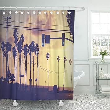 Amazon Com Semtomn Shower Curtain Orange California Vintage