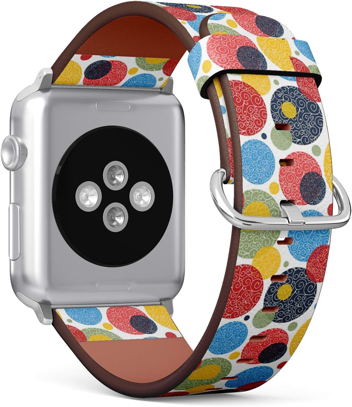 Compatible with Small Apple Watch 38mm & 40mm (Series 5, 4, 3, 2, 1) Leather Watch Wrist Band Strap Bracelet with Stainless Steel Clasp and Adapters (Decorative Polka Dot)