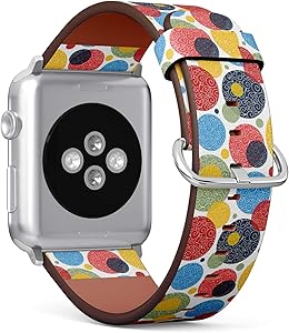 Compatible with Small Apple Watch 38mm & 40mm (Series 5, 4, 3, 2, 1) Leather Watch Wrist Band Strap Bracelet with Stainless Steel Clasp and Adapters (Decorative Polka Dot)