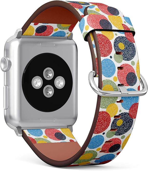 Compatible with Small Apple Watch 38mm & 40mm (Series 5, 4, 3, 2, 1) Leather Watch Wrist Band Strap Bracelet with Stainless Steel Clasp and Adapters (Decorative Polka Dot)