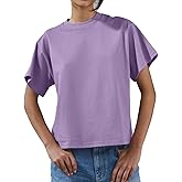 Mousnipy Women's Essentials Crewneck Short Sleeve T-Shirts Casual Boxy Tee Summer Tops Relaxed Fit