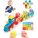 hahaland Magnetic Blocks for Toddlers 1-3 with Train Toys, 1 Year Old Gifts | 1.48-inch Large Blocks, Press &amp; Go Train, Animal, Number, Color Learning, STEM Building Stacking Cubes Toddler Montessori Toy