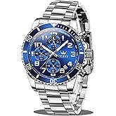 OLEVS Mens Stainless Steel Watch Fashion Luxury Big Face Analog Waterproof
