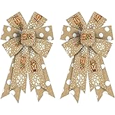 2PCS Easter Wreath Bows Easter Decor Bows Brown White Dots Flower Bunny Burlap Bows for Wreath Easter Ribbon Bows Spring Tree Topper Bows for Indoor Outdoor Easter Party Decoration Wreath Ornament