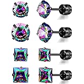 VOLUKA Titanium Earrings for Sensitive Ears, Pairs of Screw Back Hypoallergenic Surgical Grade Titanium Cubic Zirconia Stud Earrings for Women Men