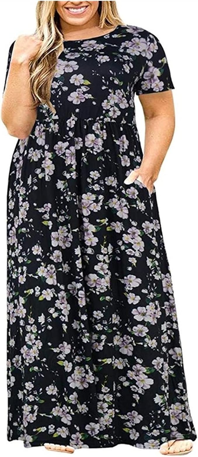 Big Size Dress Women Summer Large Size Short Sleeve Print Wear