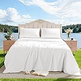 REDASW 100% Egyptian Cotton Sheet Set 4 Pcs King Size Sheets 1000 Thread Count Breathable Soft Bedding Set Fitted Sheet with 16" Deep Pocket (King, White)