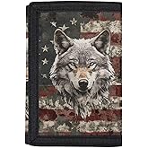 GIFTPUZZ Wallet for Boys American Flag with Wolf Camo Wallet Teens Trifold Pocket Wallet for Men with Cash Pocket and Card Holder Boys Sports Wallets Lightweight