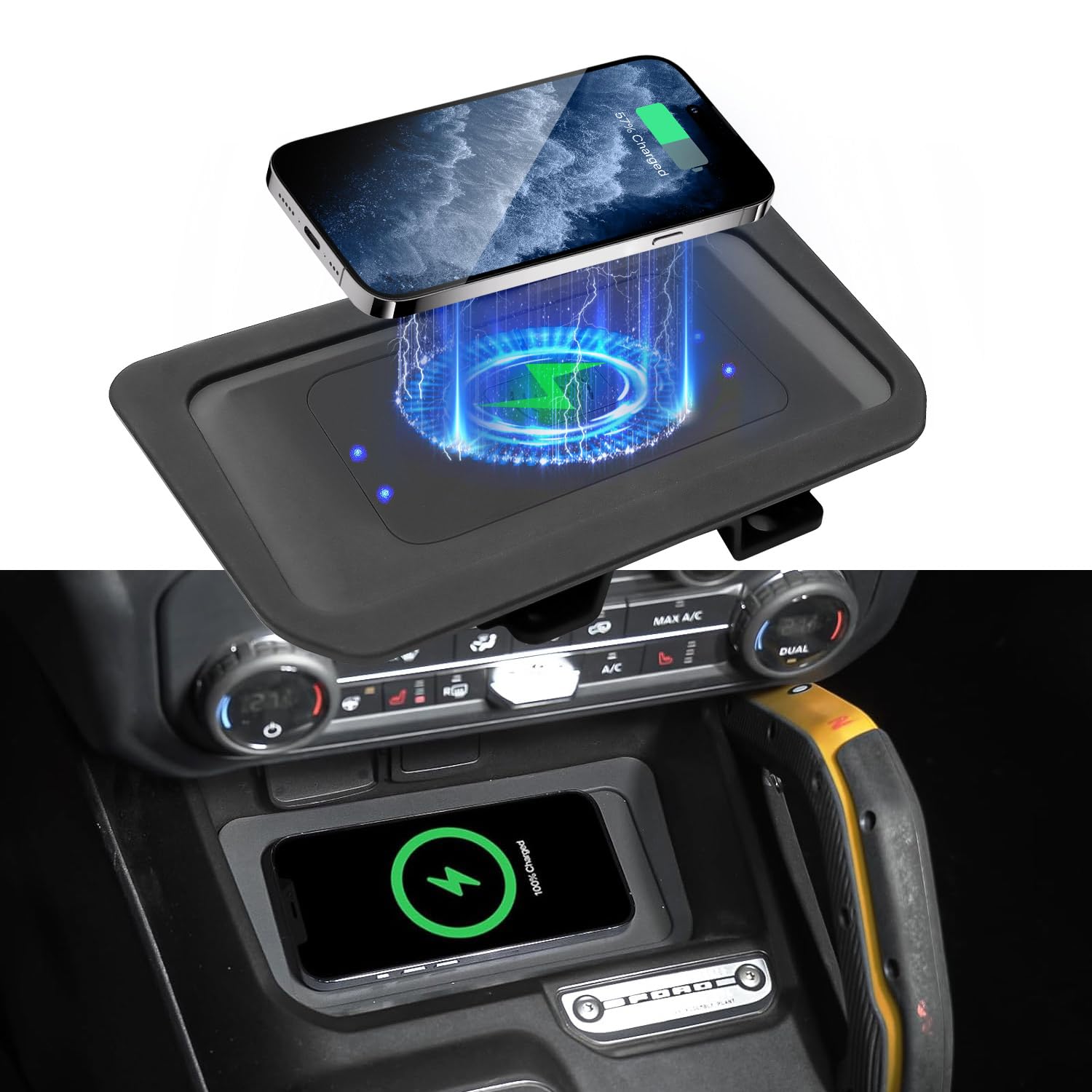 Photo 1 of BROADDICT 20W Wireless Charging Pad fit for Ford Bronco 2021 2022 2023 2024 2025 2/4-Door Console Wireless Charger Fit for Bronco Accessories Metal Heat Dissipation Without Noise