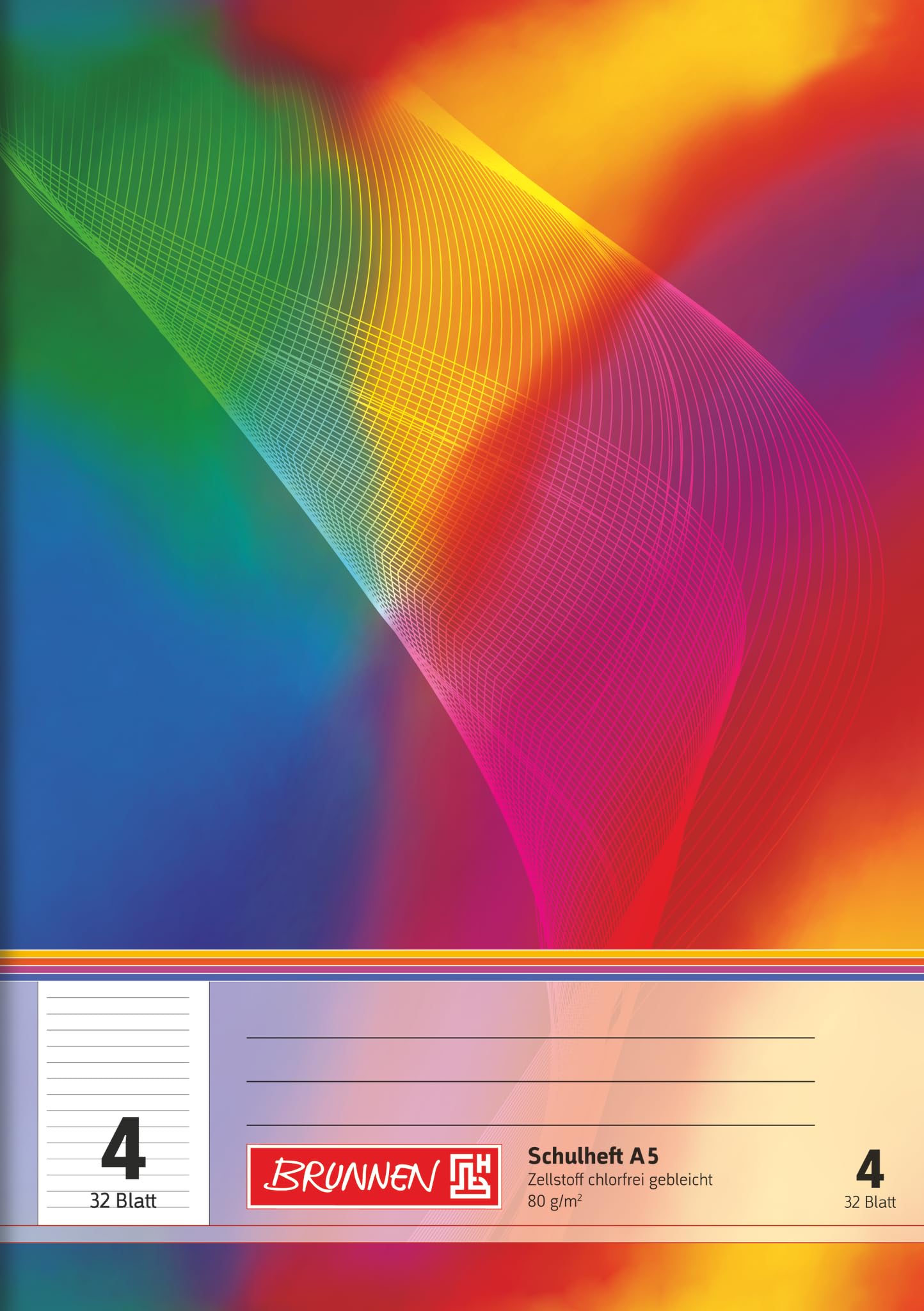 Brunnen 104530402 Ruled 4 Exercise Book, A5, 32 Sheets, Multi-Colour