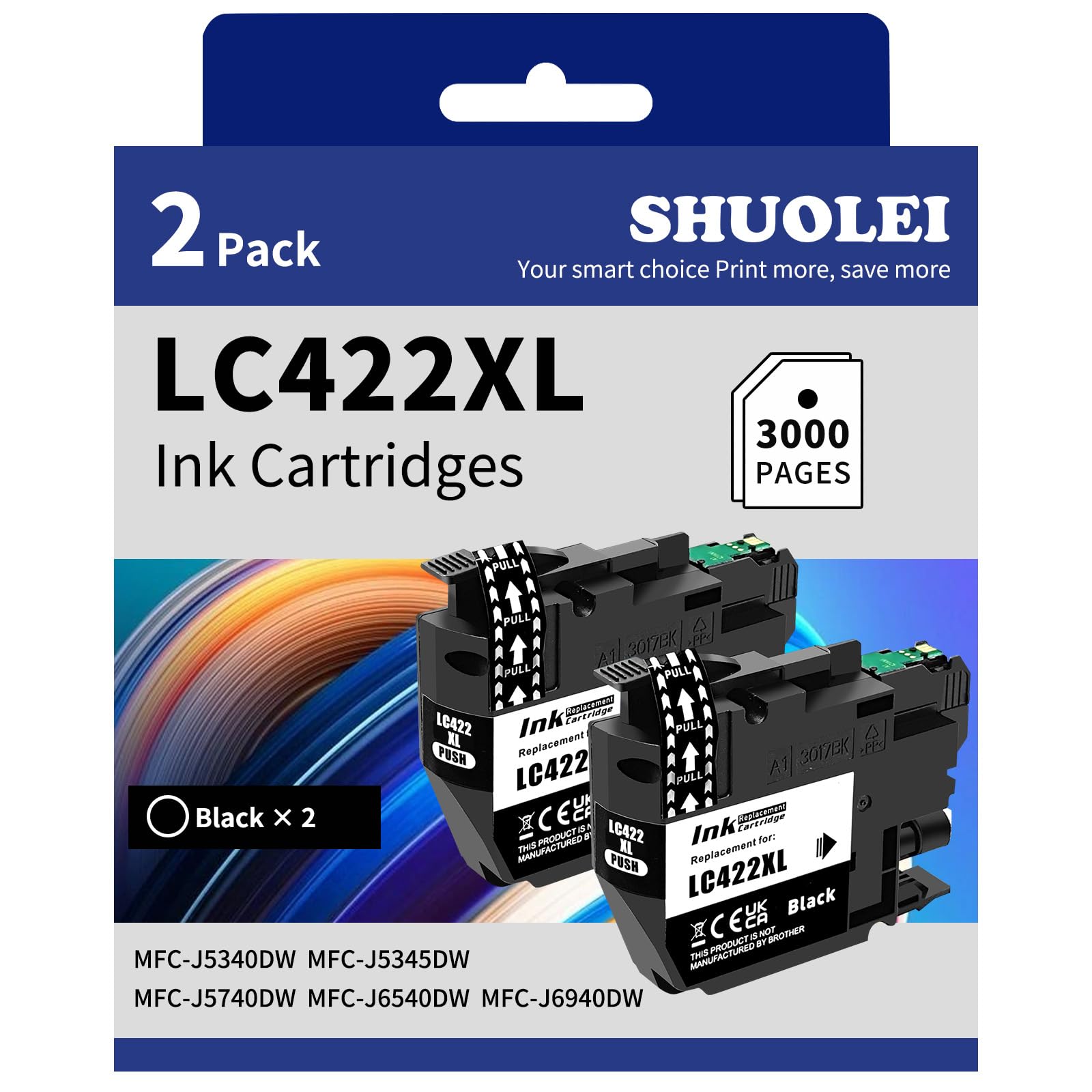 LC422XL Ink Cartridges Compatible with Brother LC-422 XL LC422 Inkjet Cartridges Multi-Pack High Yield, for MFC-J5340DW MFC-J5345DW MFC-J5740DW MFC-J6540DW MFC-J6940DW (2 Pack,2 Black)